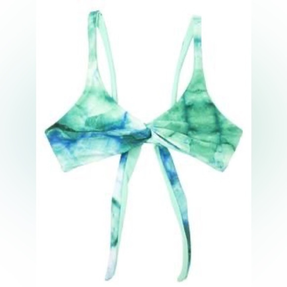 Serei Swim Women's Green Tie Dye Bikini Top Crisscross Back Swimwear